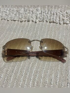 Jimmy Crystal Swarovski Rimless Sunglasses Brown Y2K Designer